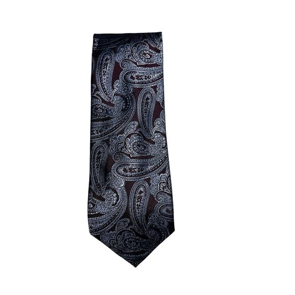Pronto Uomo Platinum Maroon Silver Presley Pattern Silk Tie - Picture 1 of 5